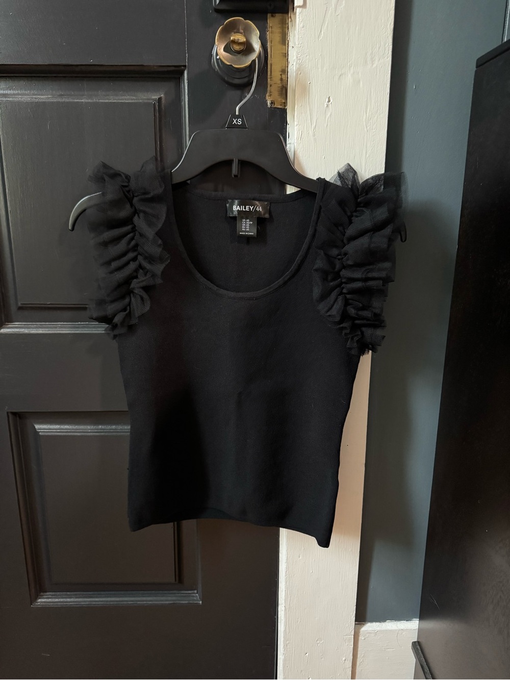 Bailey 44 Black Ruffle-Sleeve Sleeveless Top